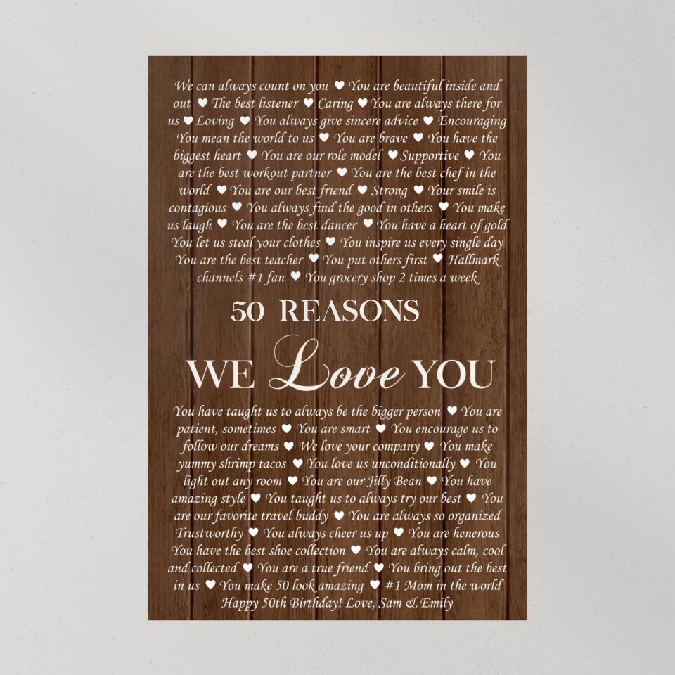 Reasons We Love You Custom Canvas Poster Anniversary Gift