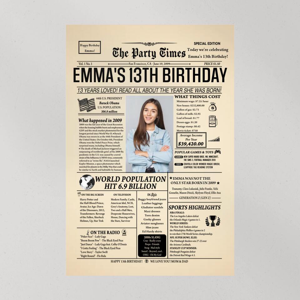 Personalized Birthday Newspaper | Custom Party Supplies | Loveable