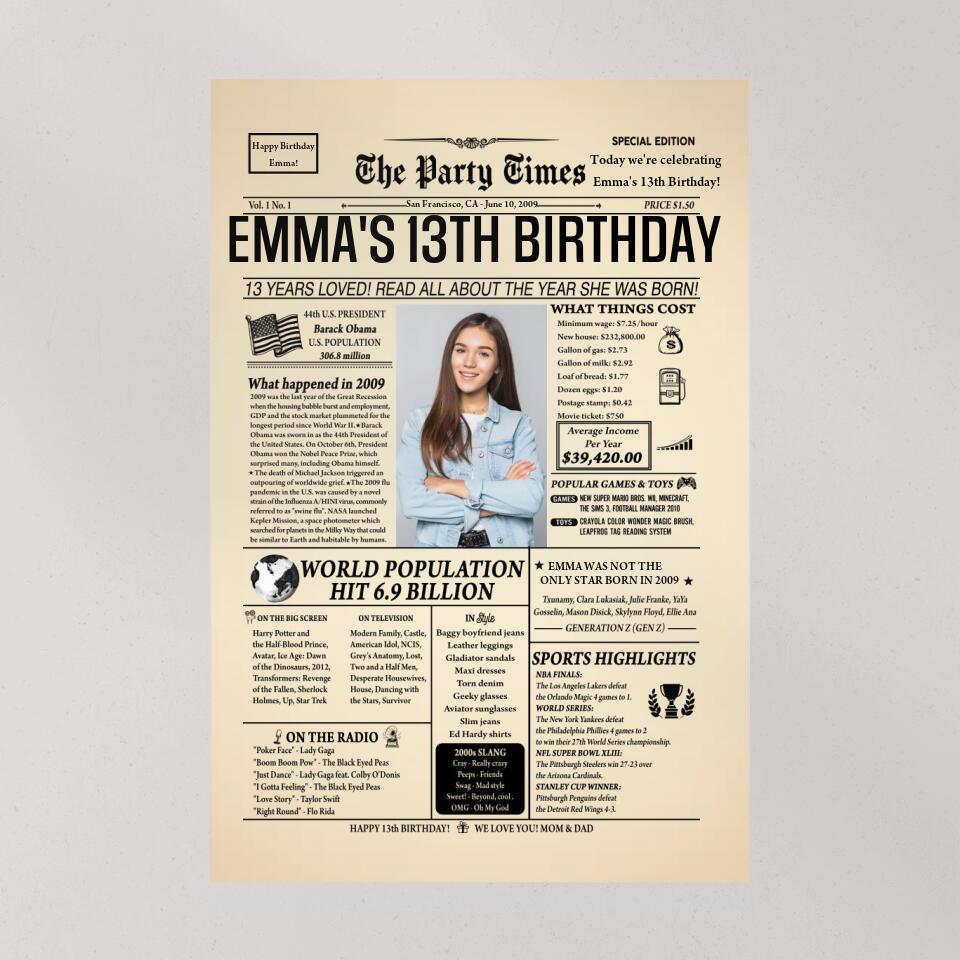 Personalized Birthday Newspaper | Custom Party Supplies | Loveable