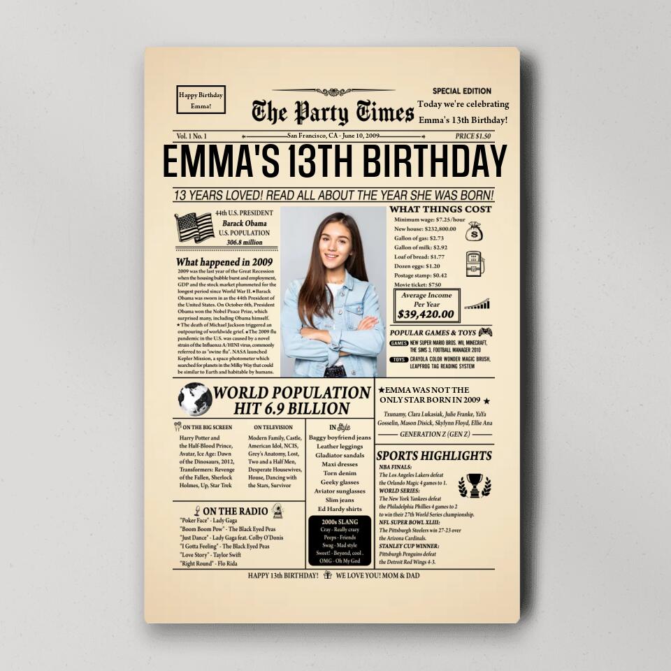 Personalized Birthday Newspaper | Custom Party Supplies | Loveable