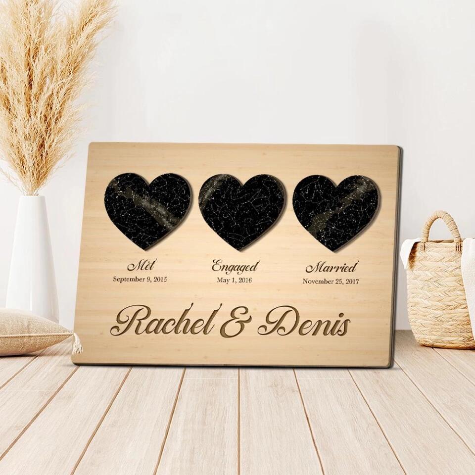 Couple Wooden Sign Starmap When Met Engaged Married Custom Wooden Art Wedding Gift For Couples