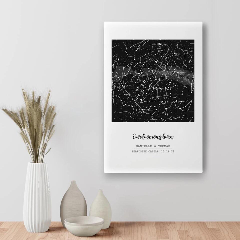 Our Love Was Born Night Sky Custom Star Map Canvas Poster Anniversary Gift For Him For Her