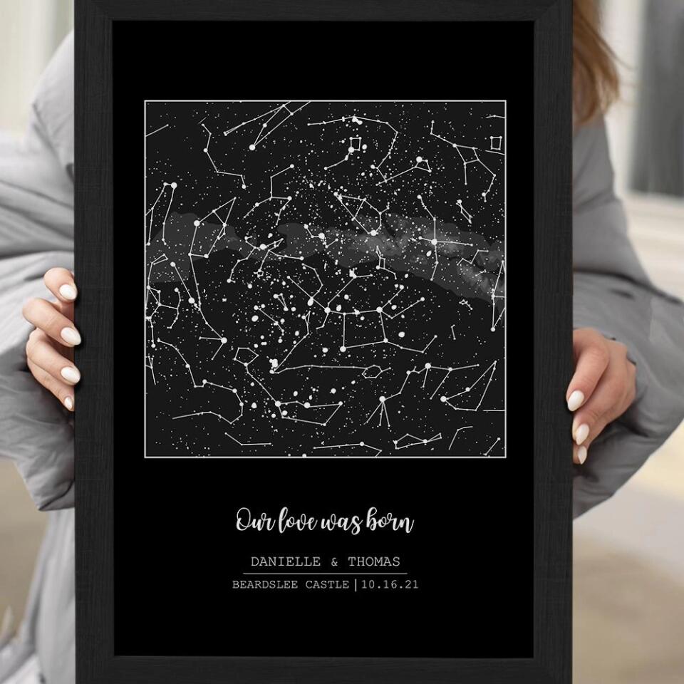 Our Love Was Born Night Sky Custom Star Map Canvas Poster Anniversary Gift For Him For Her