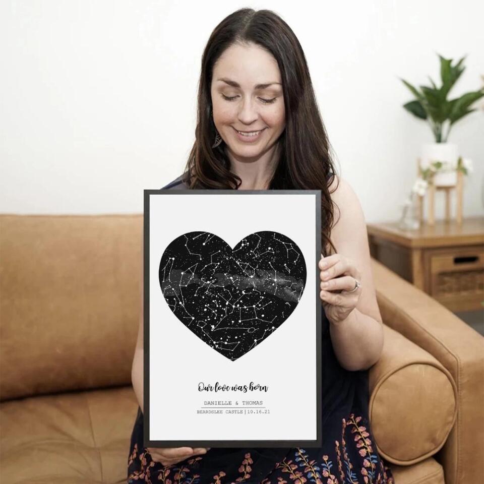 Our Love Was Born Night Sky Custom Star Map Canvas Poster Anniversary Gift For Him For Her
