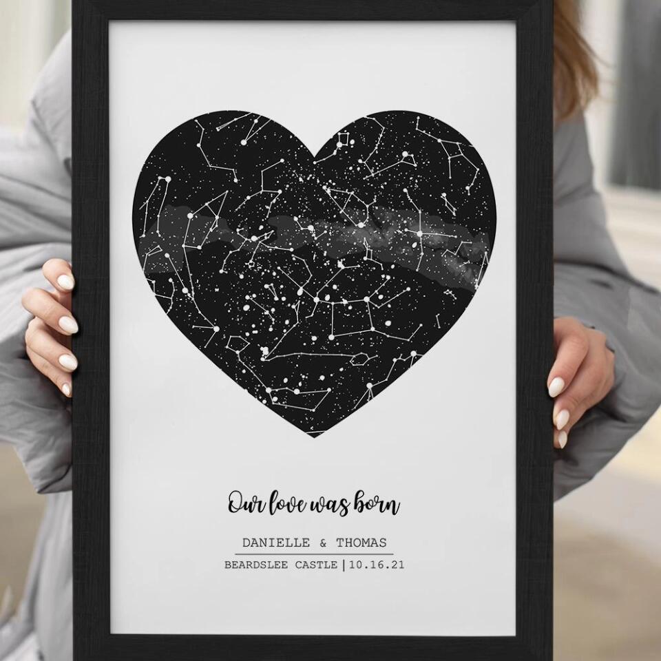 Our Love Was Born Night Sky Custom Star Map Canvas Poster Anniversary Gift For Him For Her