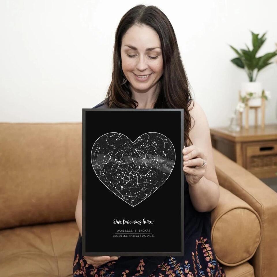 Our Love Was Born Night Sky Custom Star Map Canvas Poster Anniversary Gift For Him For Her
