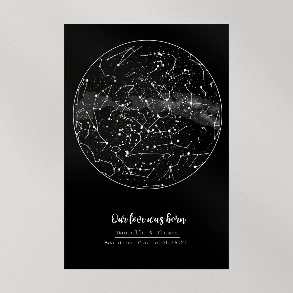 Our Love Was Born Night Sky Custom Star Map Canvas Poster Anniversary Gift For Him For Her