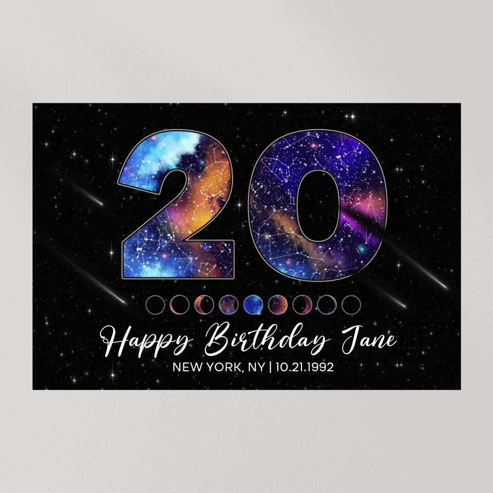 Happy 20th Birthday Galaxy In The Night Sky Custom Canvas Poster Birthday Gift For Son For Daughter