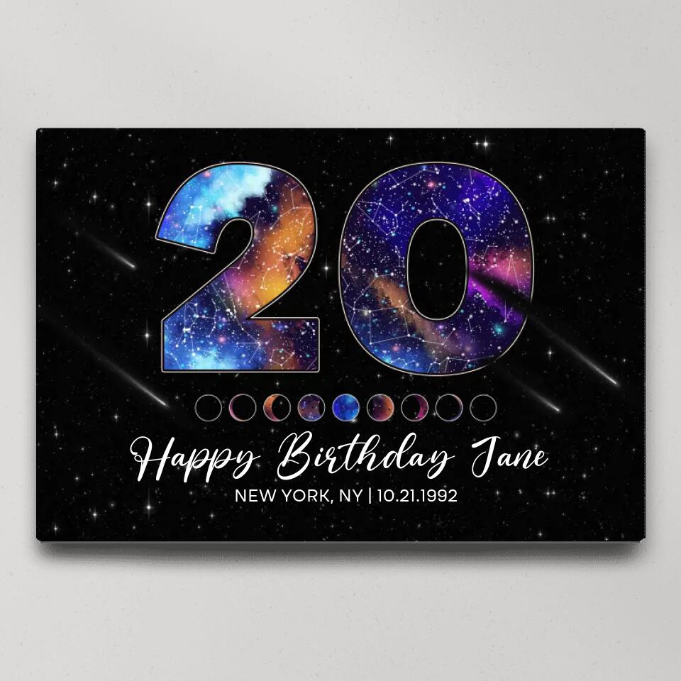 Happy 20th Birthday Galaxy In The Night Sky Custom Canvas Poster Birthday Gift For Son For Daughter