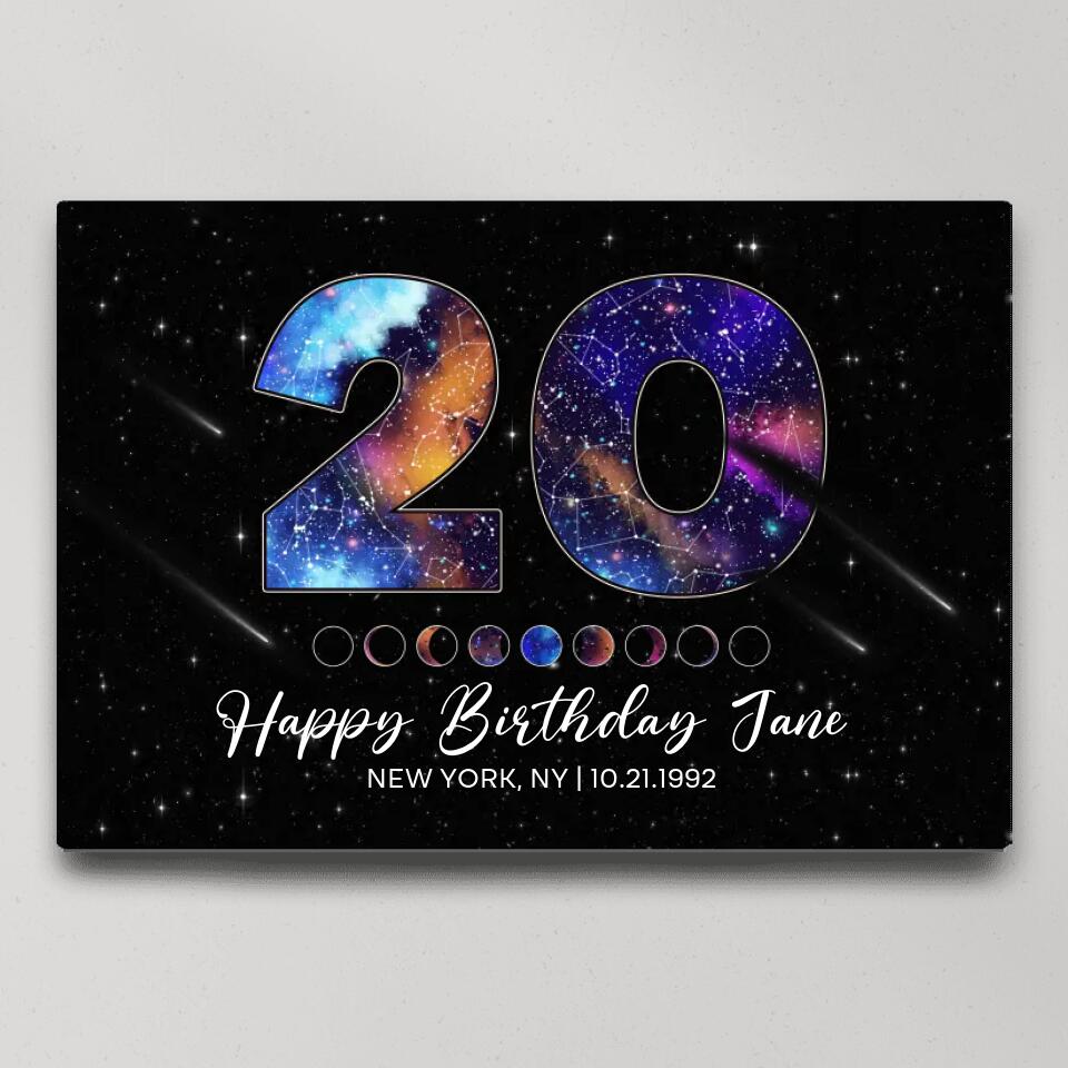 Happy 20th Birthday Galaxy In The Night Sky Custom Canvas Poster Birthday Gift For Son For Daughter