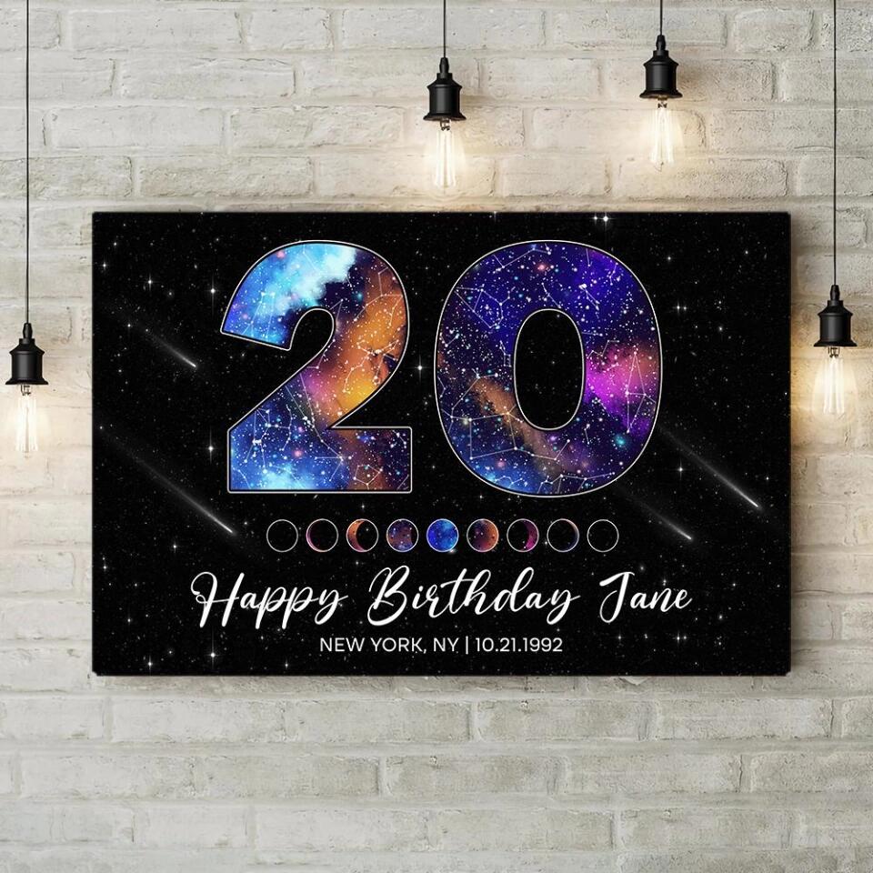 Happy 20th Birthday Galaxy In The Night Sky Custom Canvas Poster Birthday Gift For Son For Daughter
