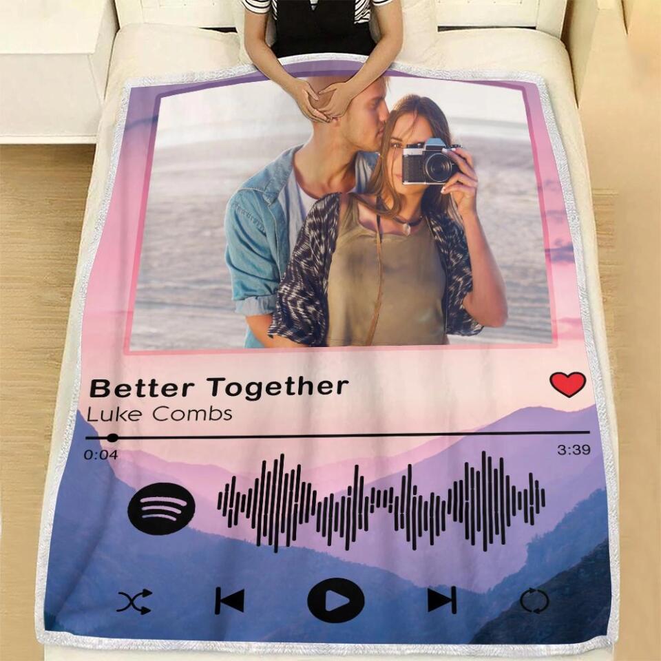 Personalized Song Name - Custom Photo Fleece Blanket - Gifts for Couples - Anniversary, Valentine, Christmas Present