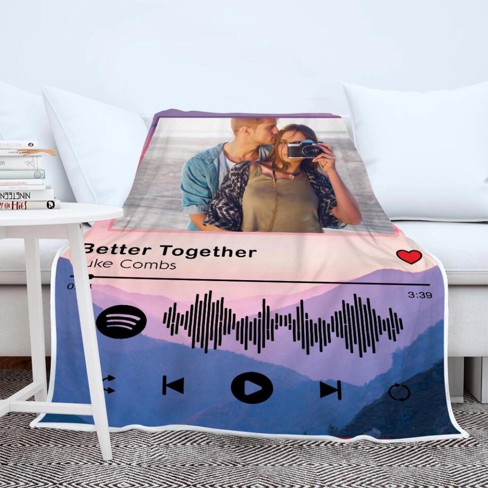 Personalized Song Name - Custom Photo Fleece Blanket - Gifts for Couples - Anniversary, Valentine, Christmas Present