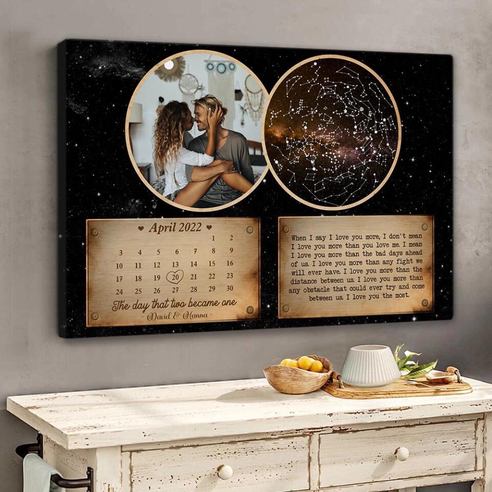 Personalized Valentine Gifts - The Day That Two Become One Custom Star Map Canvas Poster Anniversary Gift For Couples
