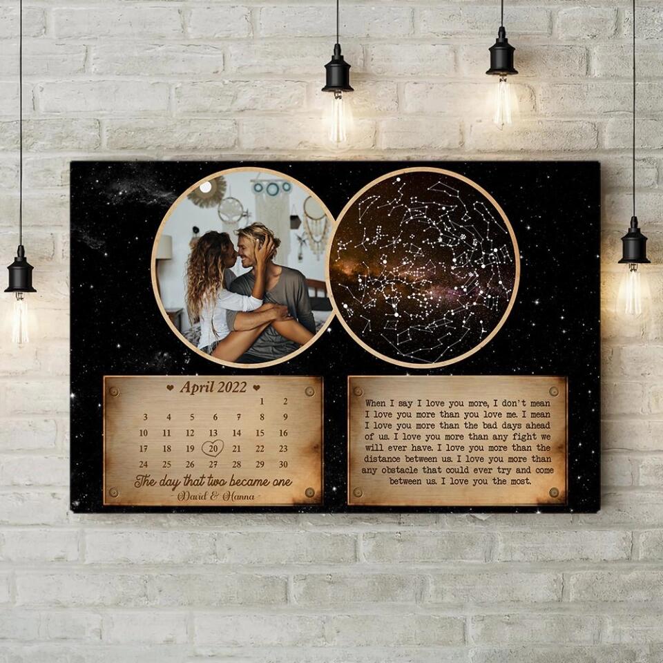 Personalized Valentine Gifts - The Day That Two Become One Custom Star Map Canvas Poster Anniversary Gift For Couples