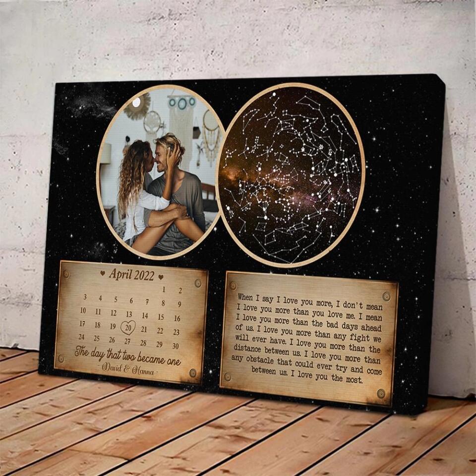 Personalized Valentine Gifts - The Day That Two Become One Custom Star Map Canvas Poster Anniversary Gift For Couples