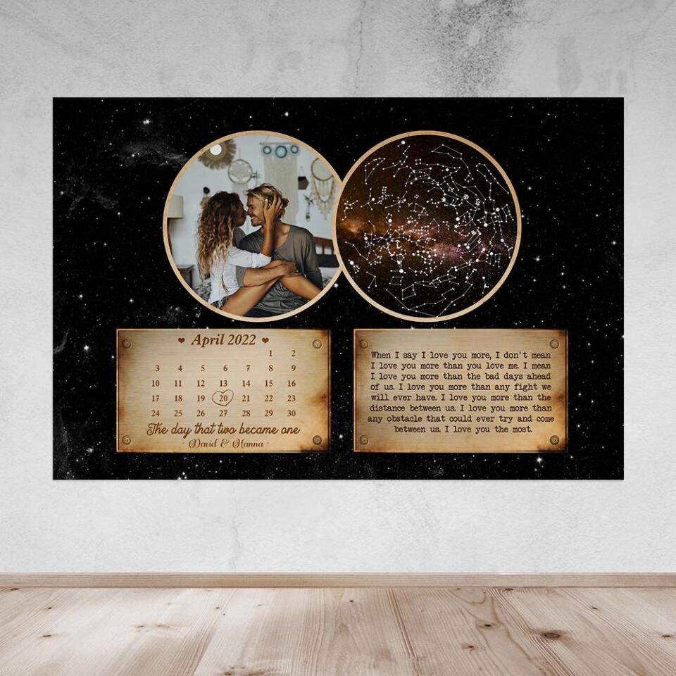 Personalized Valentine Gifts - The Day That Two Become One Custom Star Map Canvas Poster Anniversary Gift For Couples
