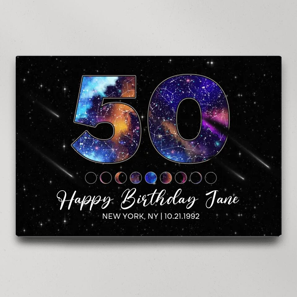 Happy 50th Birthday Galaxy In The Night Sky Custom Canvas Poster Birthday Gift