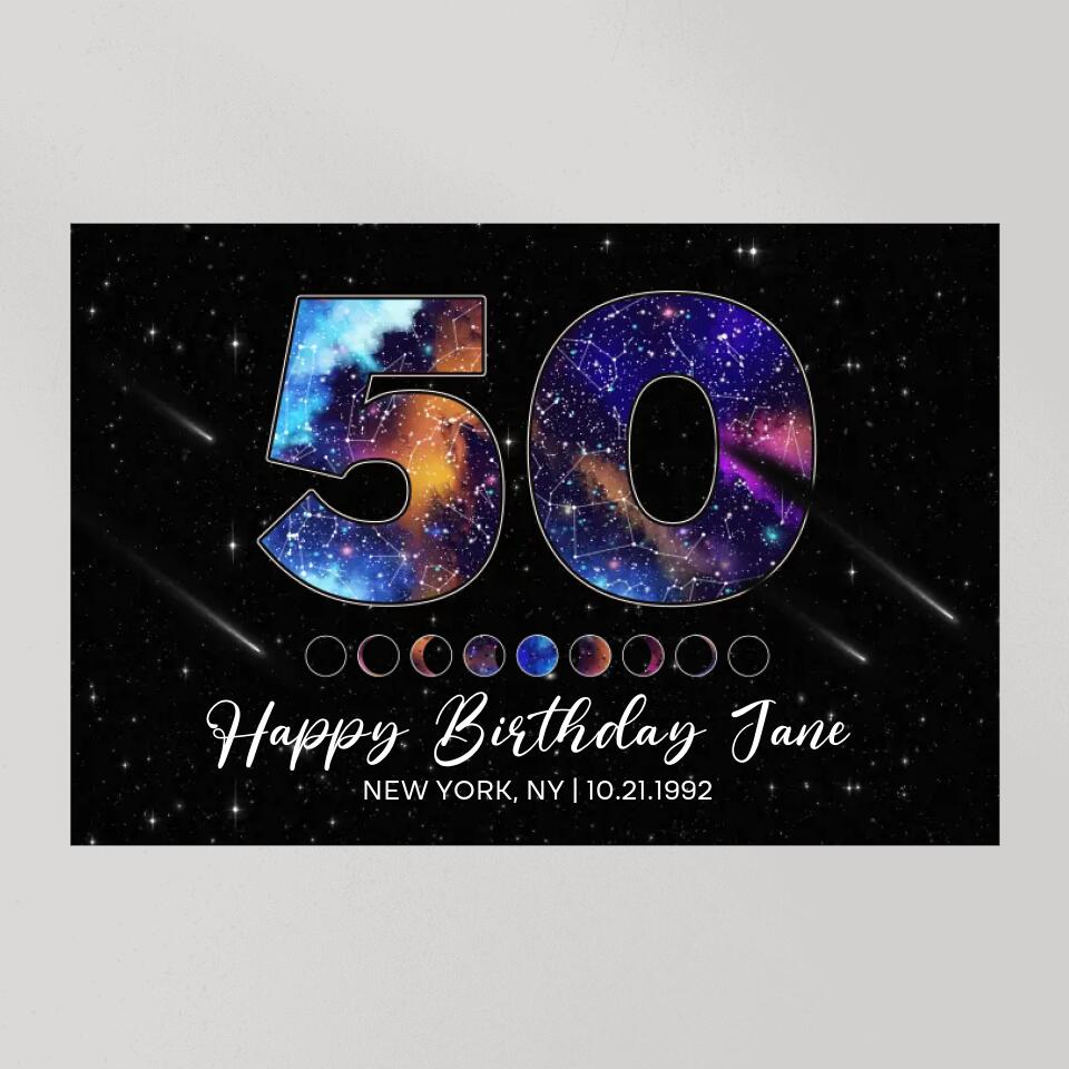 Happy 50th Birthday Galaxy In The Night Sky Custom Canvas Poster Birthday Gift