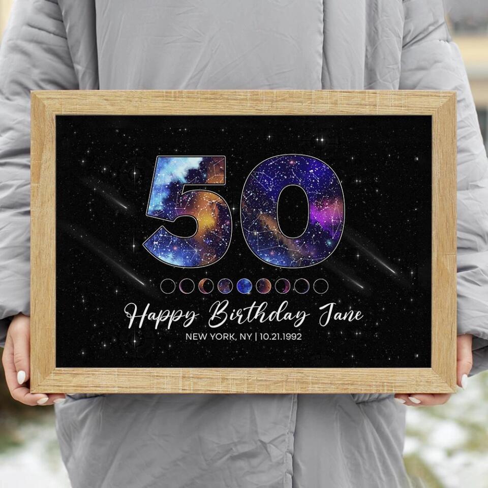 Happy 50th Birthday Galaxy In The Night Sky Custom Canvas Poster Birthday Gift