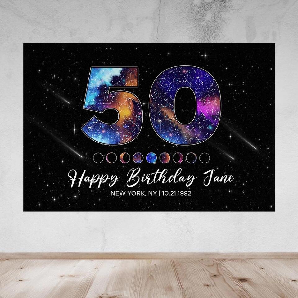 Happy 50th Birthday Galaxy In The Night Sky Custom Canvas Poster Birthday Gift