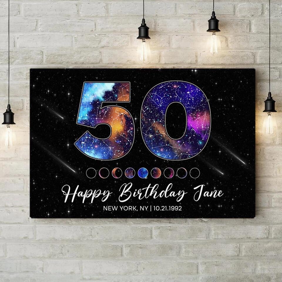 Happy 50th Birthday Galaxy In The Night Sky Custom Canvas Poster Birthday Gift