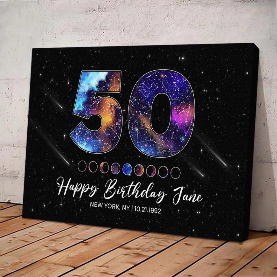 Happy 50th Birthday Galaxy In The Night Sky Custom Canvas Poster Birthday Gift