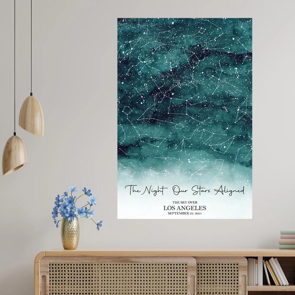 The Night Our Stars Aligned Custom Star Map Canvas Poster Anniversary Gift For Couples