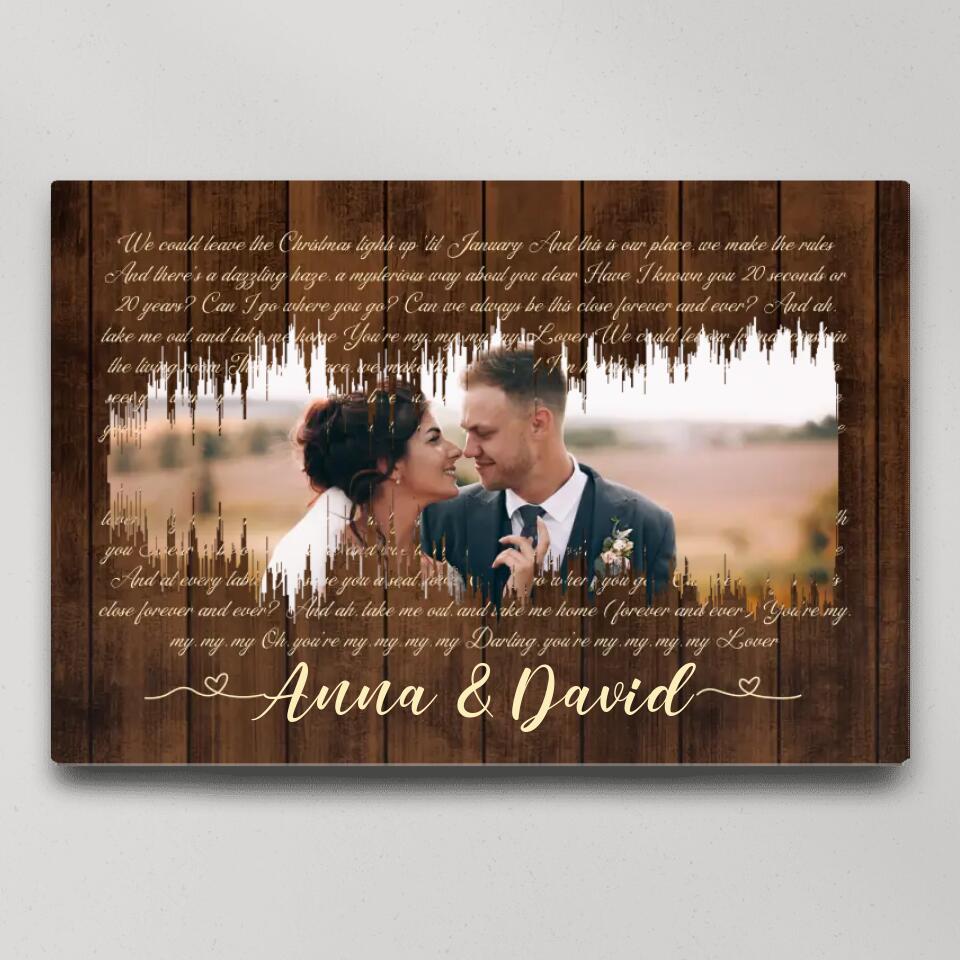 Sound Wave Custom Song Lyrics And Photo Canvas Poster Anniversary Gift For Couples