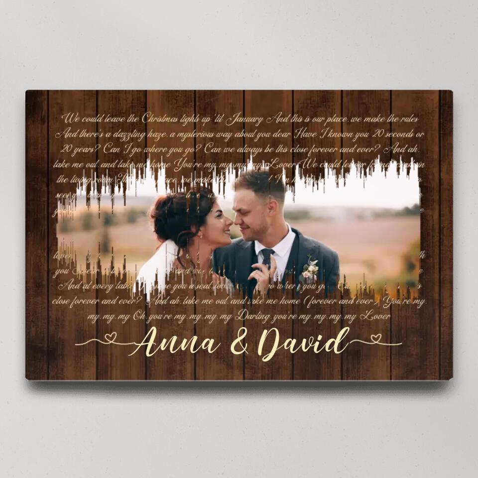 Sound Wave Custom Song Lyrics And Photo Canvas Poster Anniversary Gift For Couples