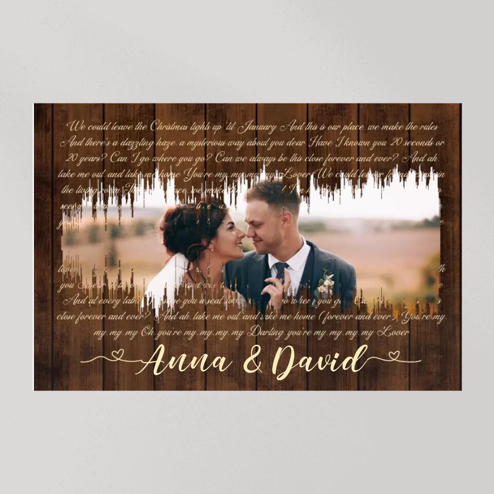 Sound Wave Custom Song Lyrics And Photo Canvas Poster Anniversary Gift For Couples
