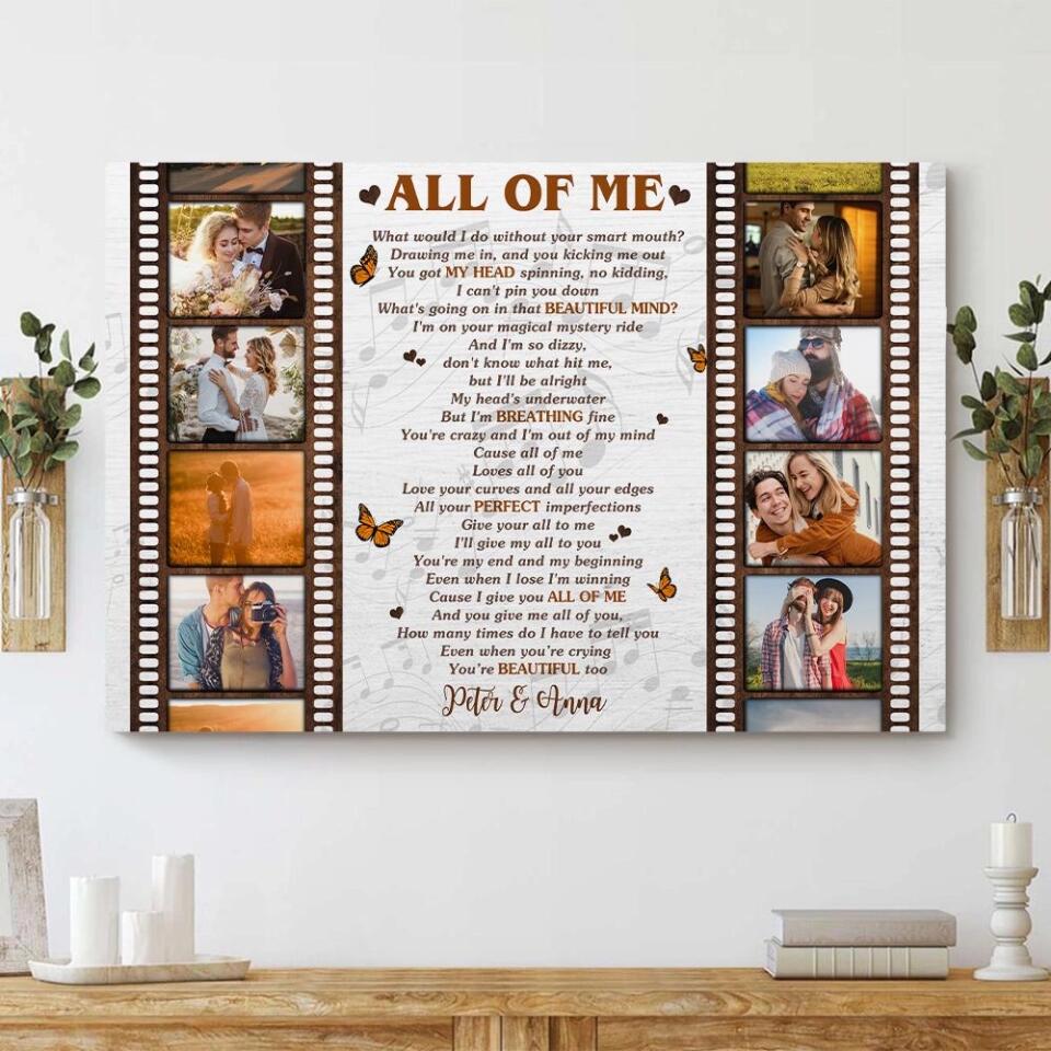 Film Role And Favorite Song Lyrics Custom Canvas Poster Anniversary Gift For Couples