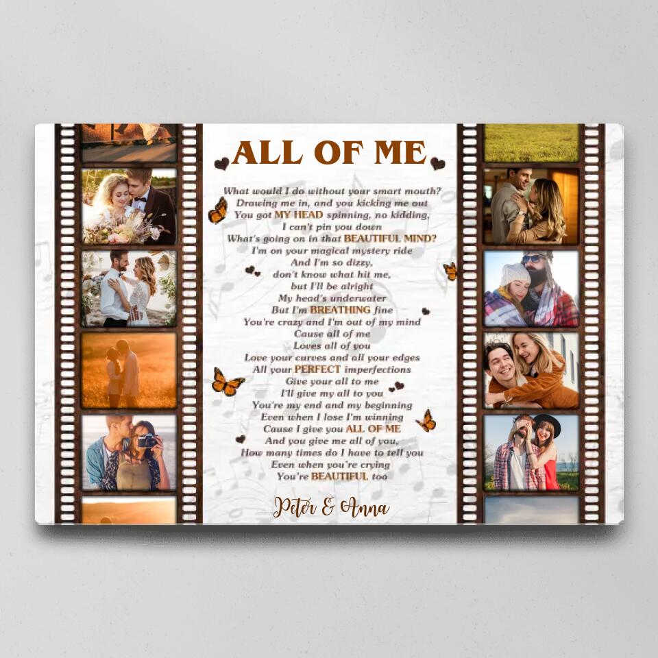 Film Role And Favorite Song Lyrics Custom Canvas Poster Anniversary Gift For Couples