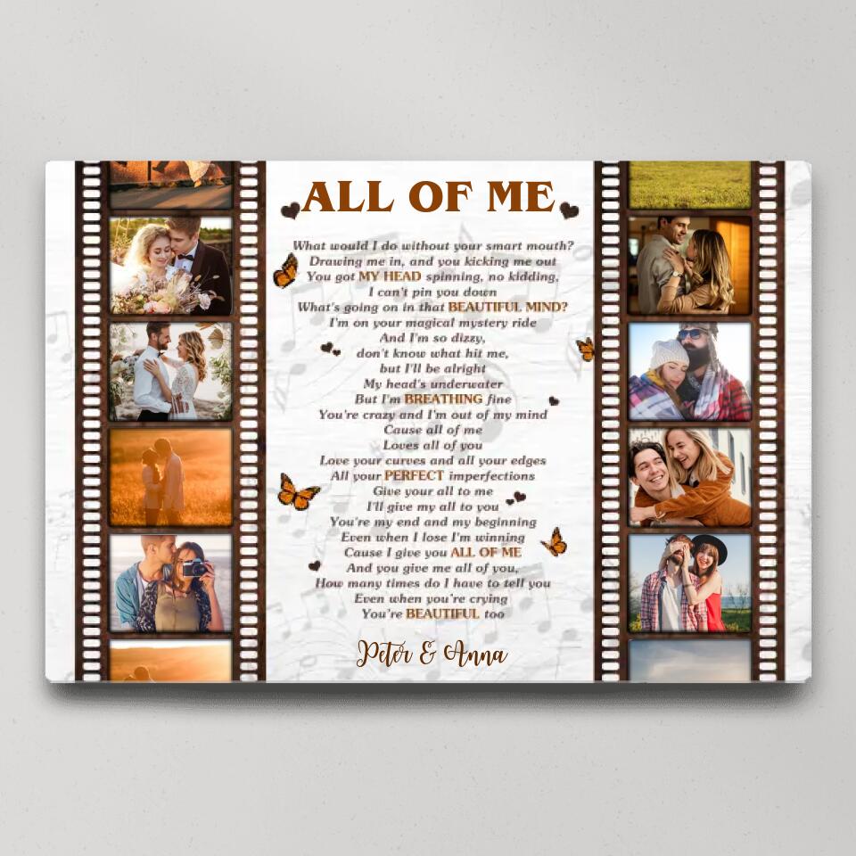 Film Role And Favorite Song Lyrics Custom Canvas Poster Anniversary Gift For Couples