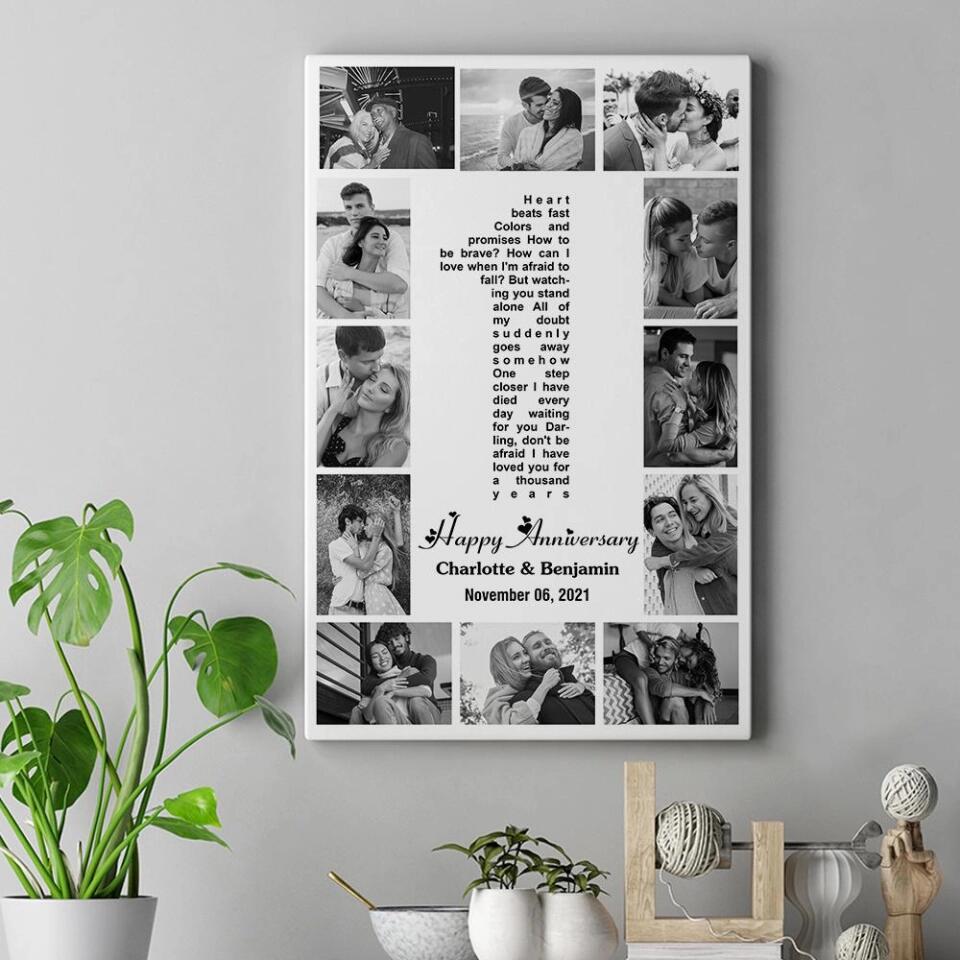 1 Year Anniversary Song Lyrics Photo Collage Custom Canvas Poster Anniversary Gifts For Couples