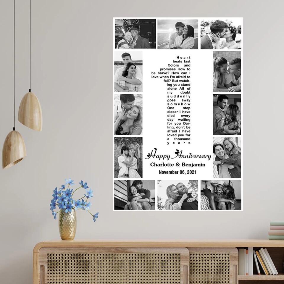 1 Year Anniversary Song Lyrics Photo Collage Custom Canvas Poster Anniversary Gifts For Couples
