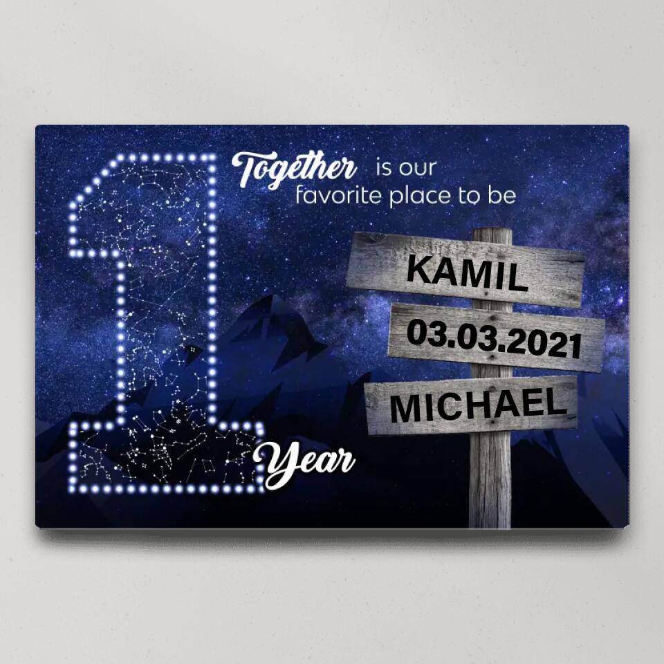 Together Is Our Favorite Place To Be Custom Canvas Poster 1 Year Anniversary Gift For Couples