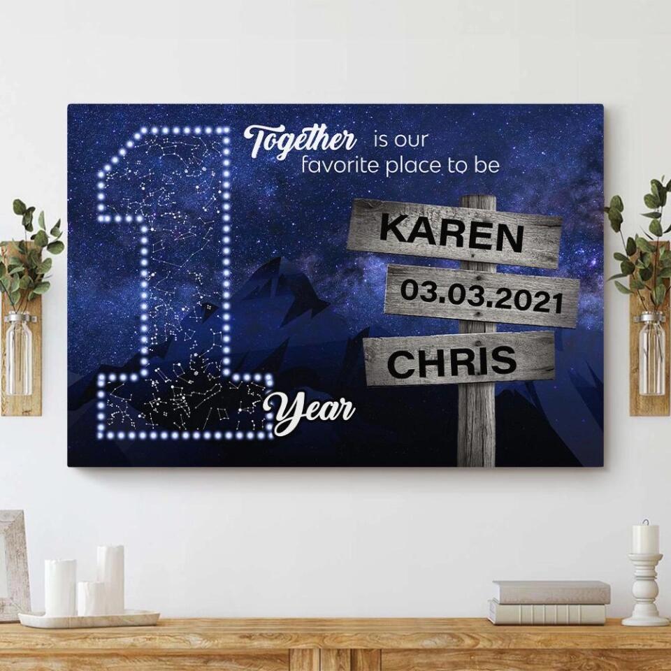 Together Is Our Favorite Place To Be Custom Canvas Poster 1 Year Anniversary Gift For Couples