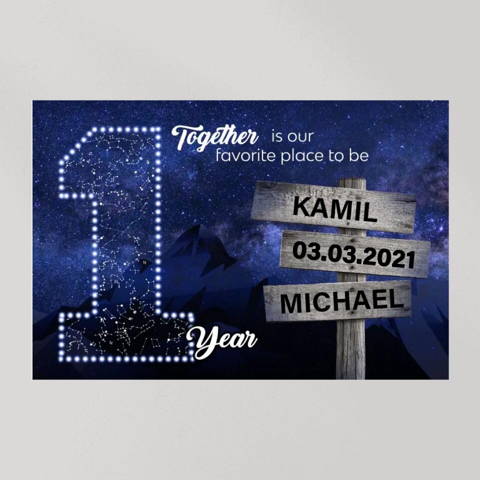 Together Is Our Favorite Place To Be Custom Canvas Poster 1 Year Anniversary Gift For Couples