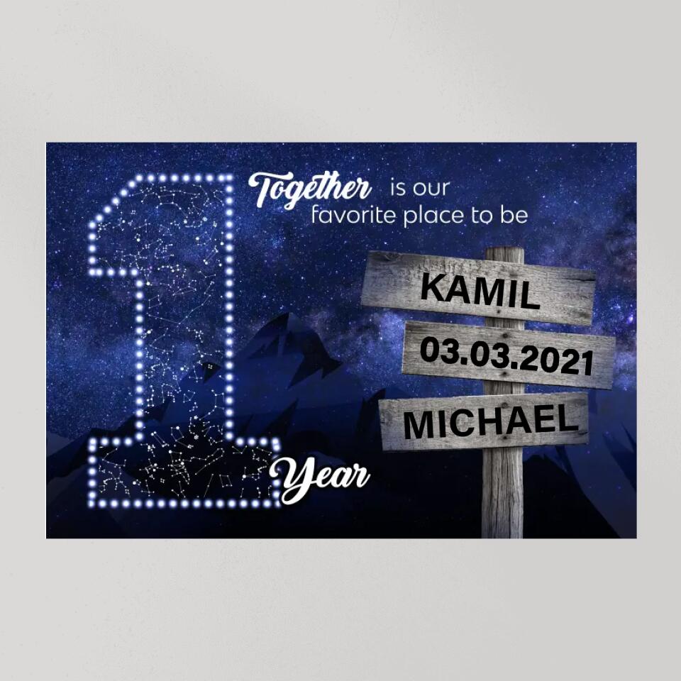 Together Is Our Favorite Place To Be Custom Canvas Poster 1 Year Anniversary Gift For Couples