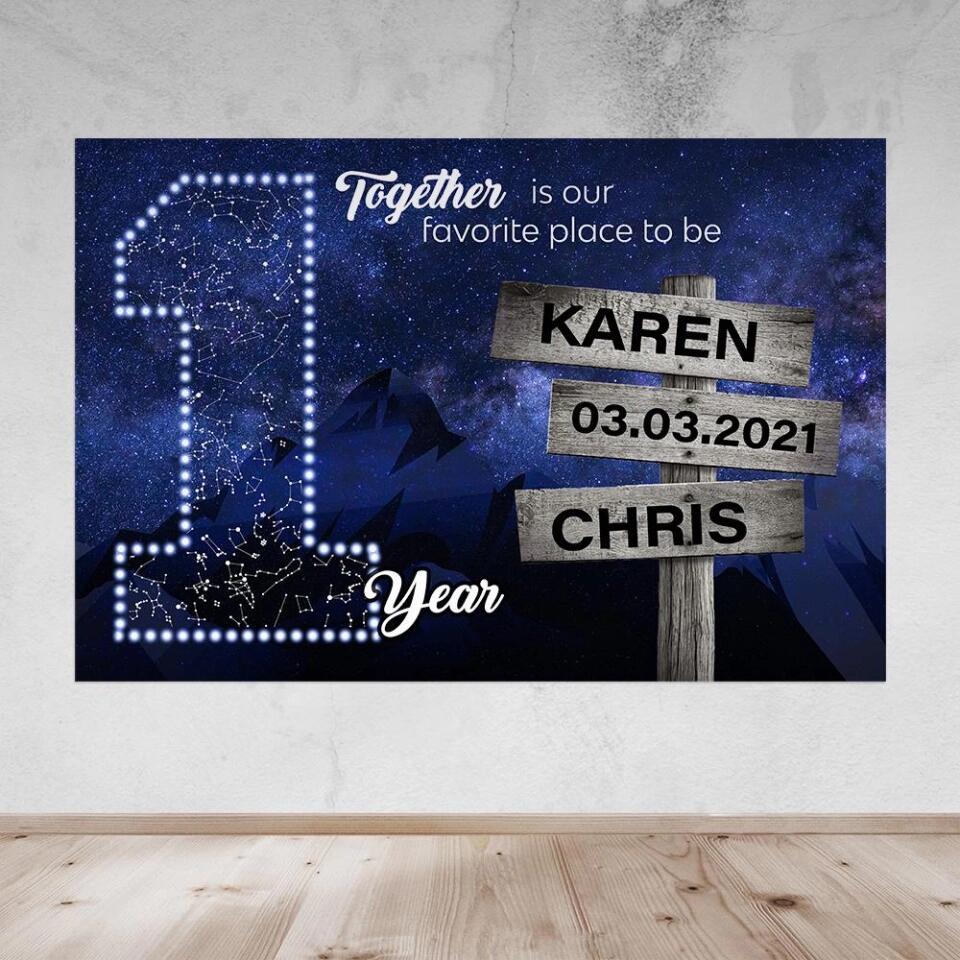 Together Is Our Favorite Place To Be Custom Canvas Poster 1 Year Anniversary Gift For Couples