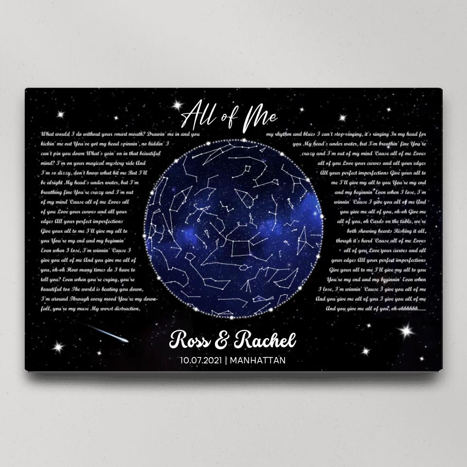 Night Sky Star Map And Song Lyrics Custom Canvas Poster Anniversary Gift For Couples