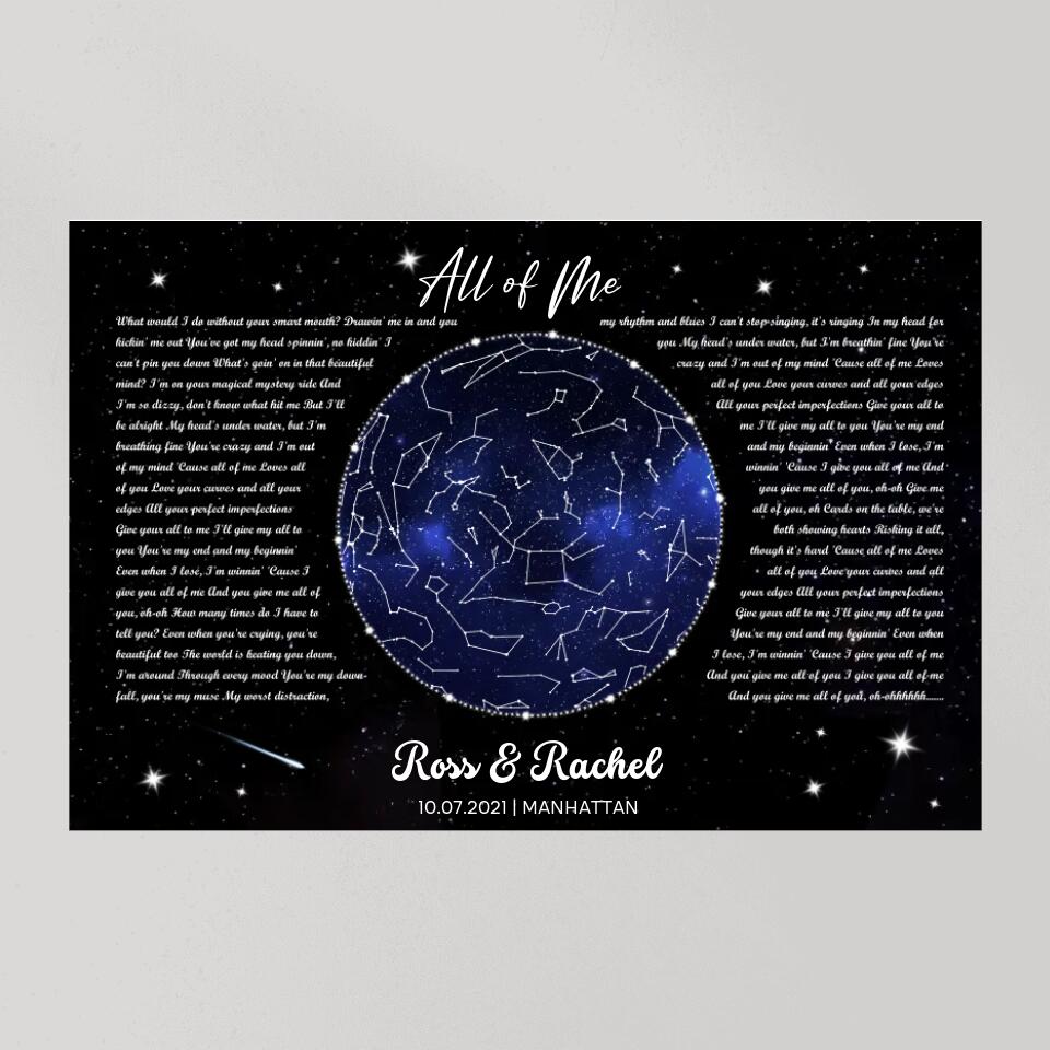 Night Sky Star Map And Song Lyrics Custom Canvas Poster Anniversary Gift For Couples