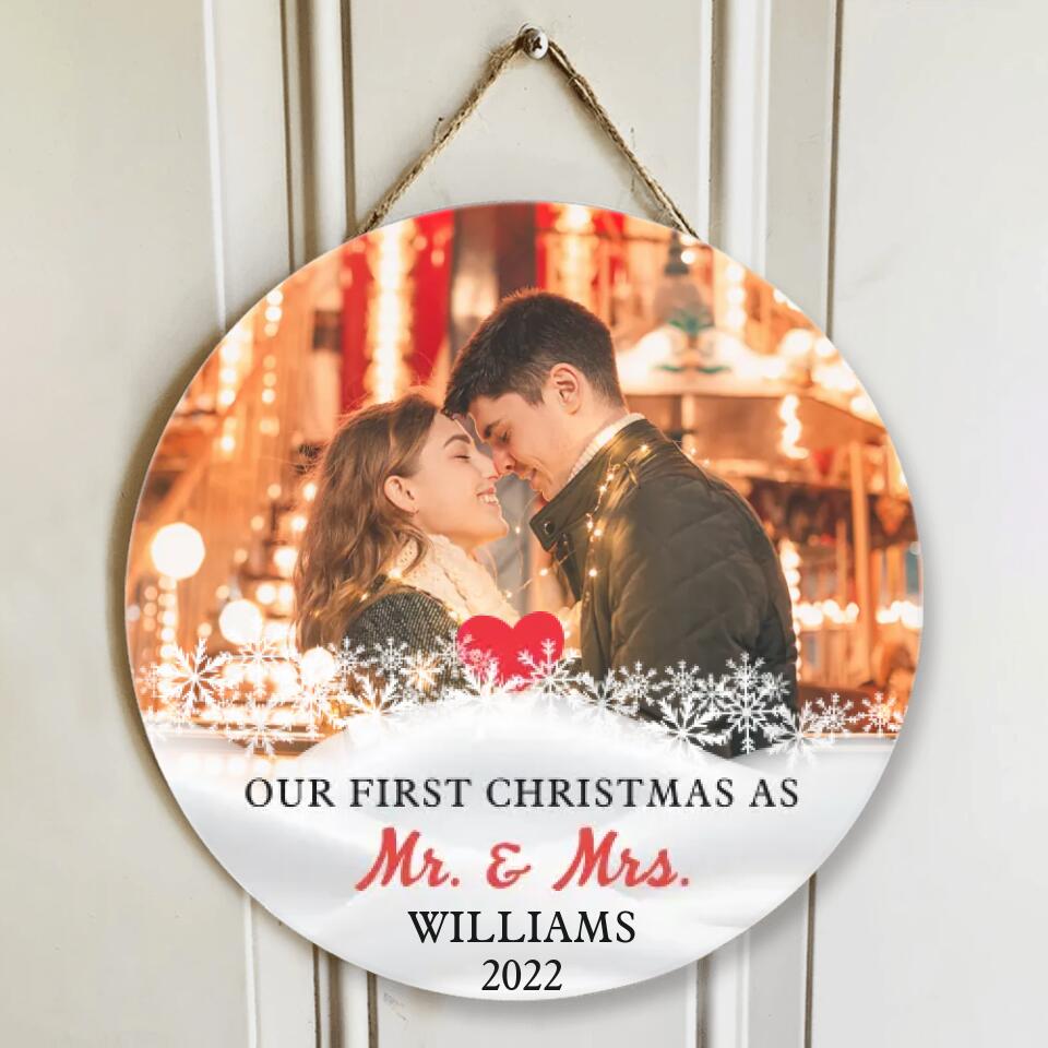 Couple Wooden Sign Our First Christmas Together As Mr Mrs Personalized Round Wood Sign