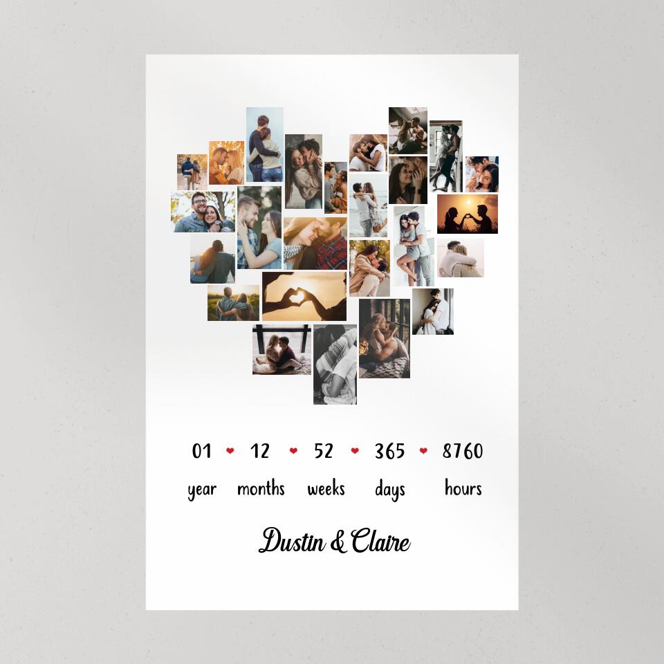 Custom Photo Year Months Weeks Days And Hours Canvas Poster Anniversary Gift For Couples