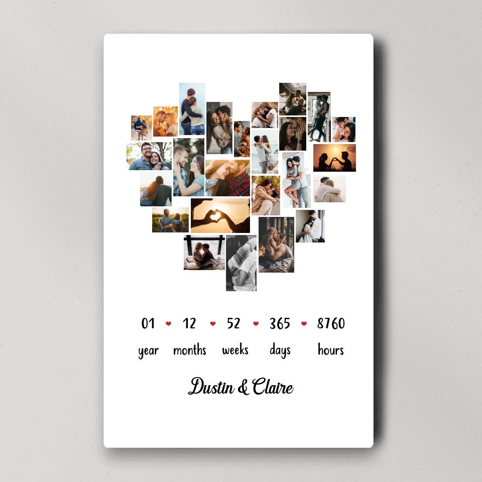 Custom Photo Year Months Weeks Days And Hours Canvas Poster Anniversary Gift For Couples