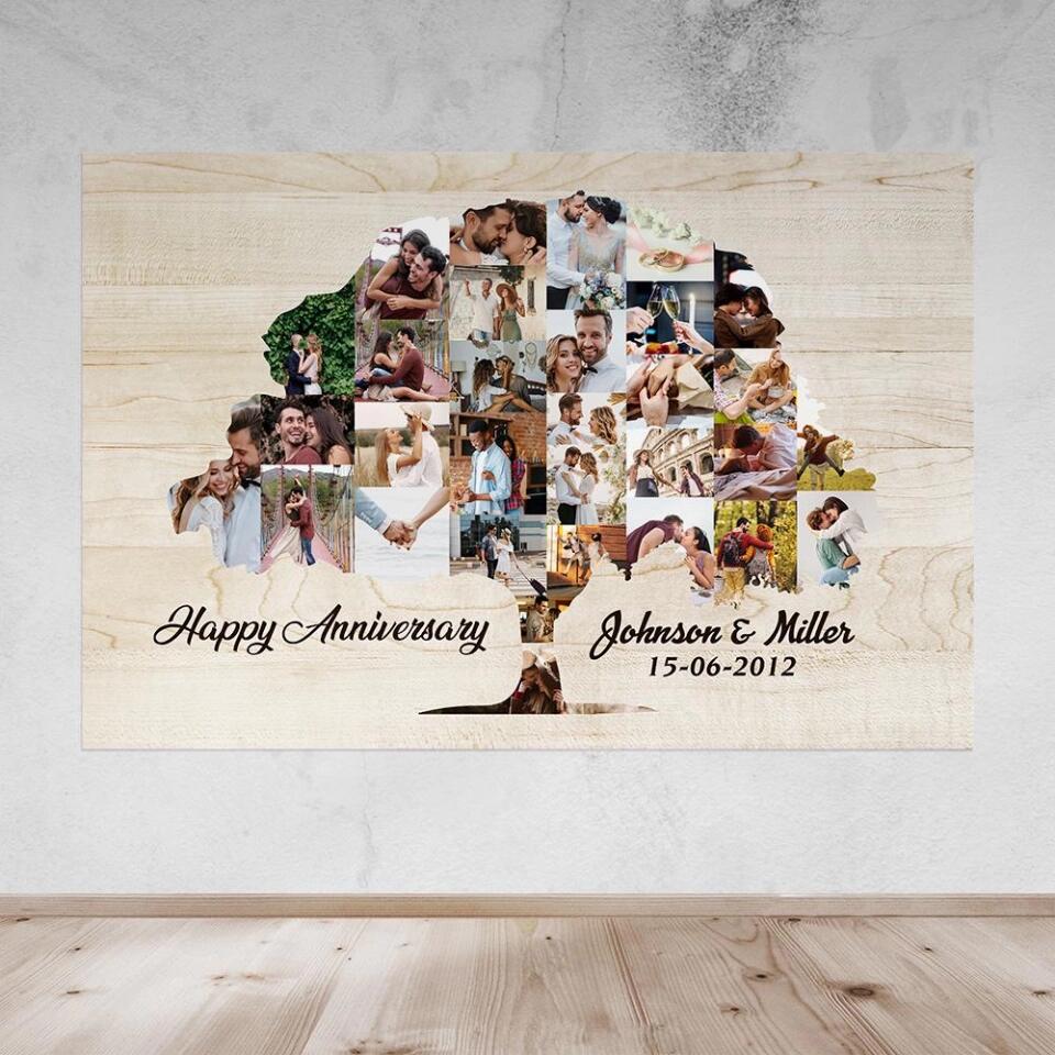 Tree Of Love Photo Collage Custom Canvas Poster Anniversary Gift For Couples