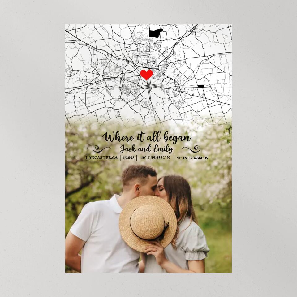 Custom Map Photo Quote Where It All Began Canvas Poster Wedding Gift For Couples