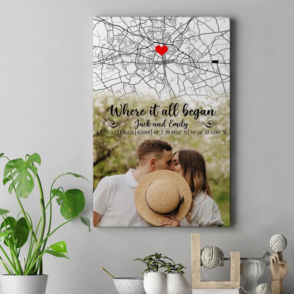 Custom Map Photo Quote Where It All Began Canvas Poster Wedding Gift For Couples