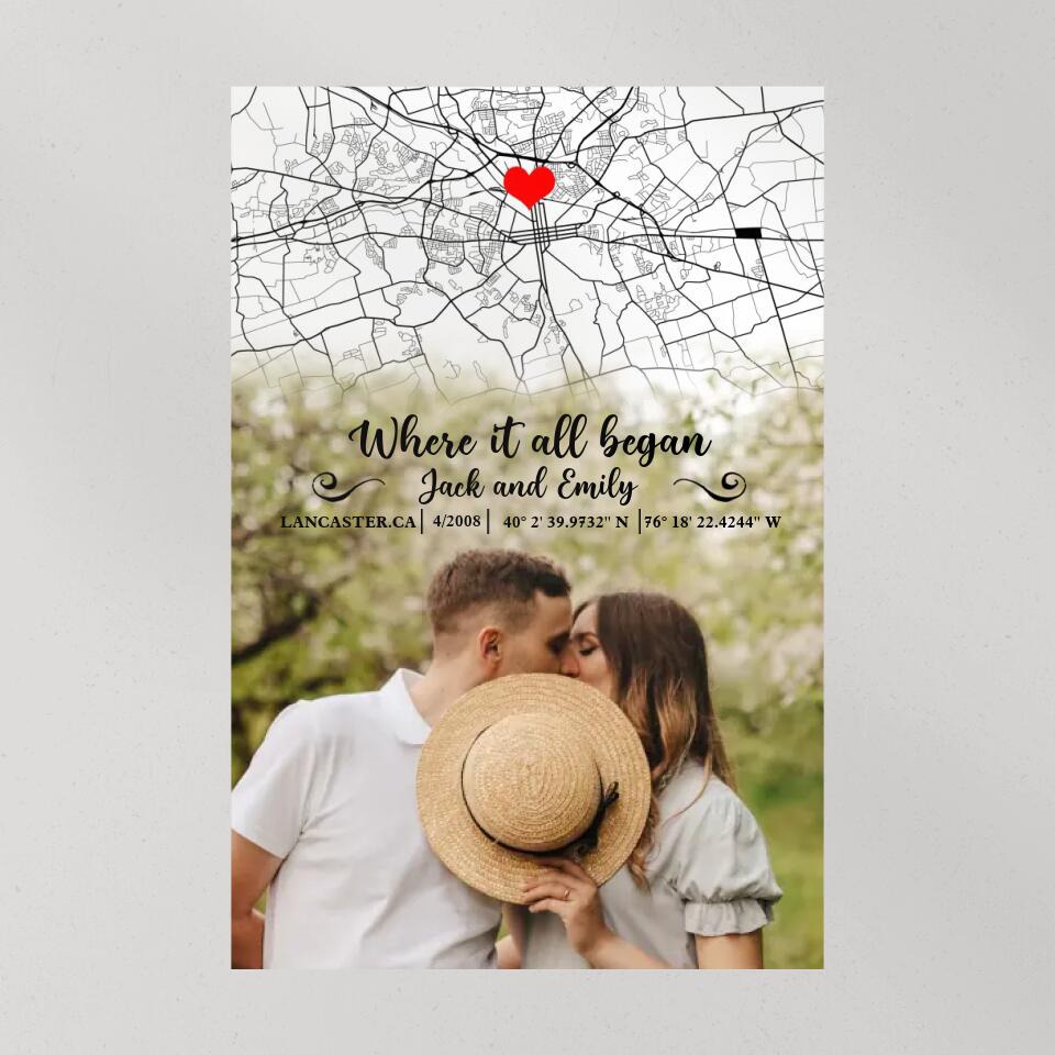 Custom Map Photo Quote Where It All Began Canvas Poster Wedding Gift For Couples